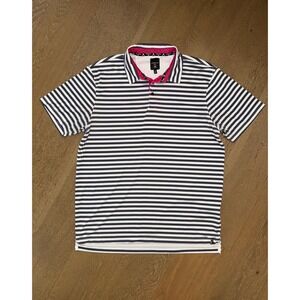 Kenneth Cole Golf Mens XL Navy Blue‎ White Striped Performance Polo Shirt